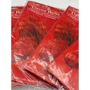 Lot 3 Vintage Honeycomb Tissue Bells Red Christmas Carlton NOS